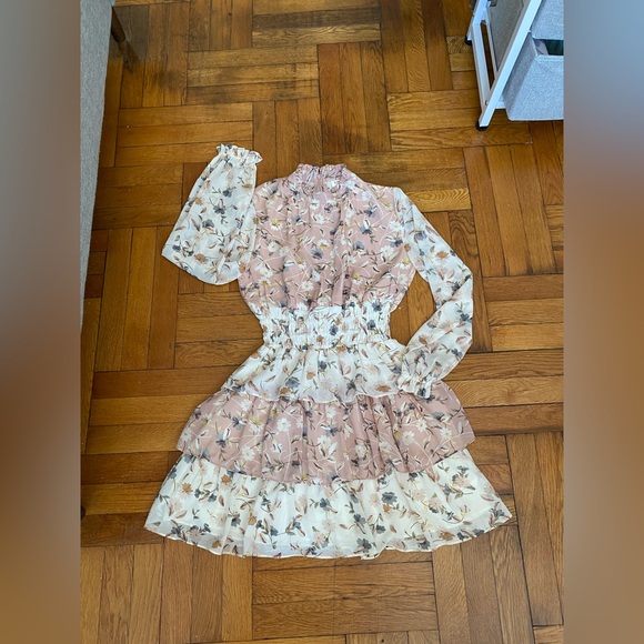 STORIA floral-print, long-sleeve chiffon Blush and Ivory mini dress - Small - Picture 2 of 9